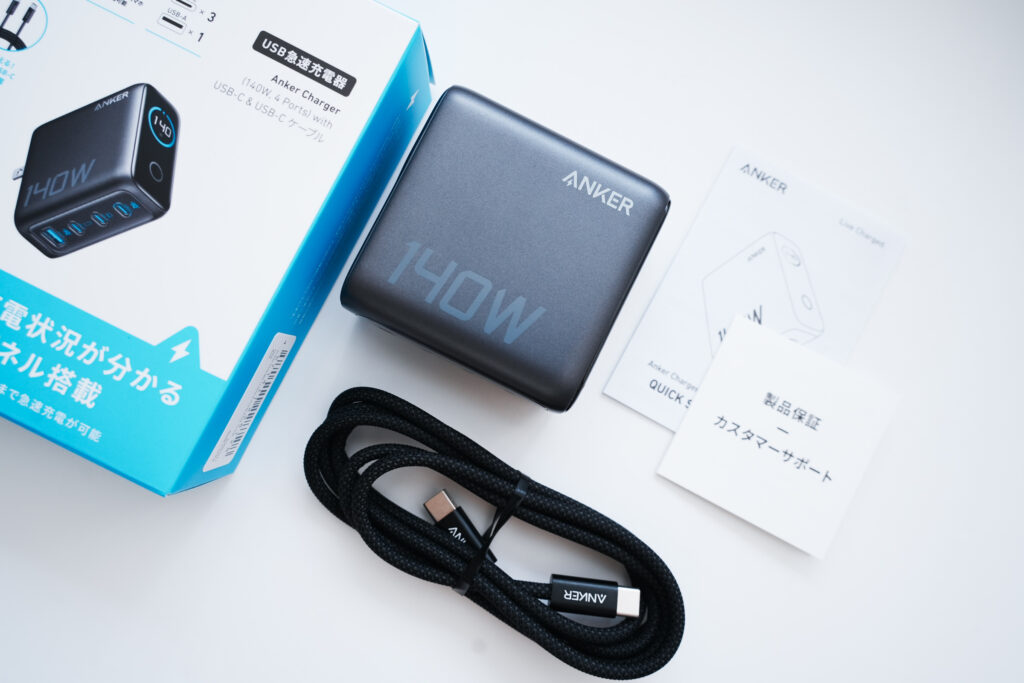 【概要】Anker Charger(140W, 4 Ports)with USB-C & USB-C ケーブル 充電器
