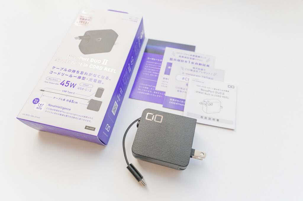 【付属品】CIO NovaPort DUO II 45W2C Built in CORD REEL 急速充電器